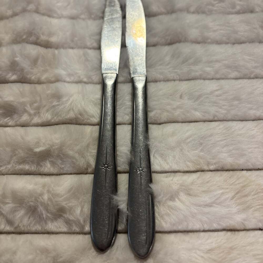 Pair of 2 Vintage Oneida Twin Star Stainless Dinner Knives 8.25" MCM